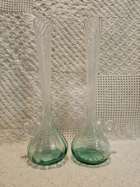 Set Of 2 Mid-Century Spiral Optic Hand-crafted Bud Vases by First Glass Japan